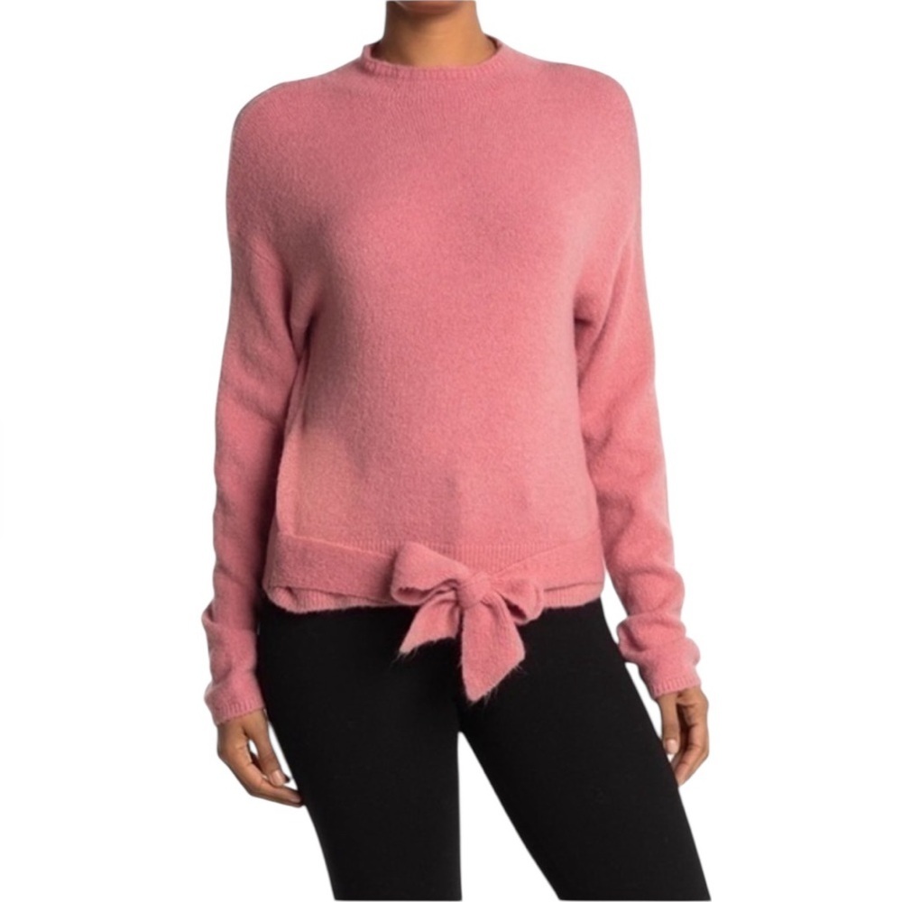 WAYF Pink Mock Neck Sweater Tie Front Womens Medium NWT